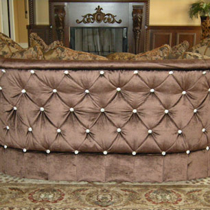 Marge Carson sofa featuring 110-tufted crystal buttons